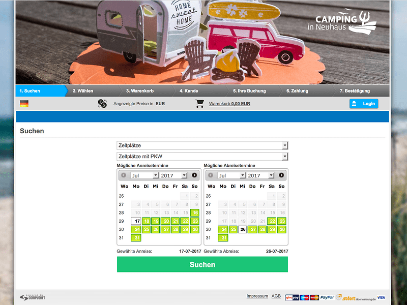 Ansicht Onlinebuchung Camping in Neuhaus